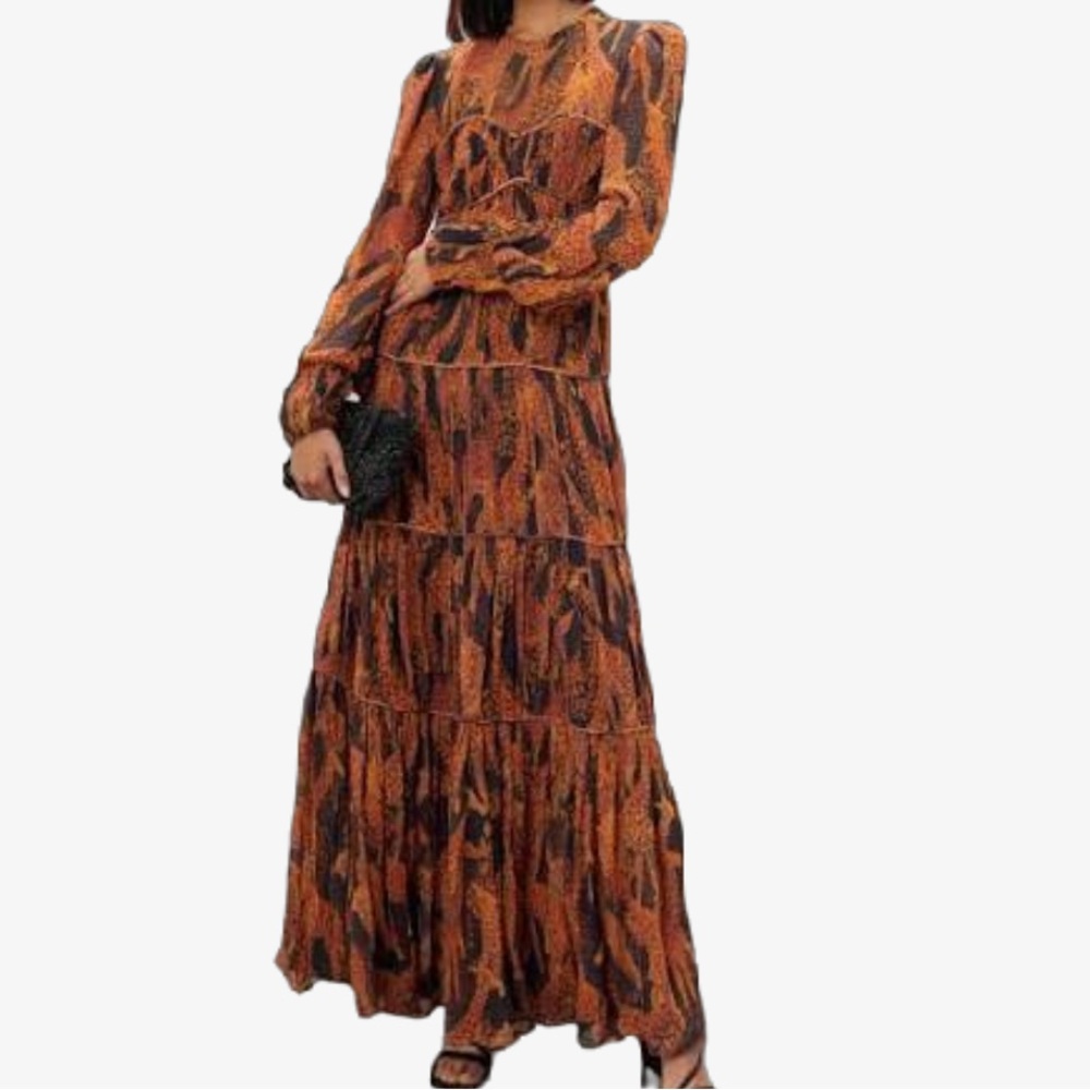 Farm Rio Black Giraffes Puff Sleeve Maxi Dress New With Tag XS